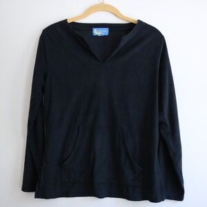Black  V-Neck Long Sleeve Sleep Shirt
